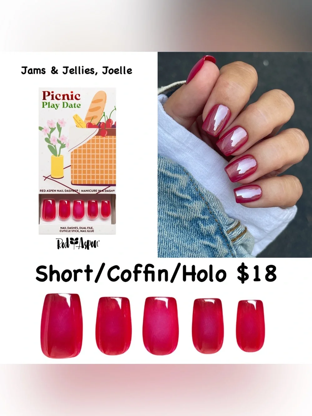 Short Coffin Holographic Press-On Nails in Berry Pink by Red Aspen